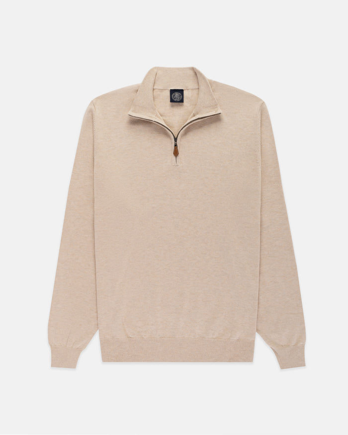 Natural Cotton-Cashmere Quarter-Zip Sweater