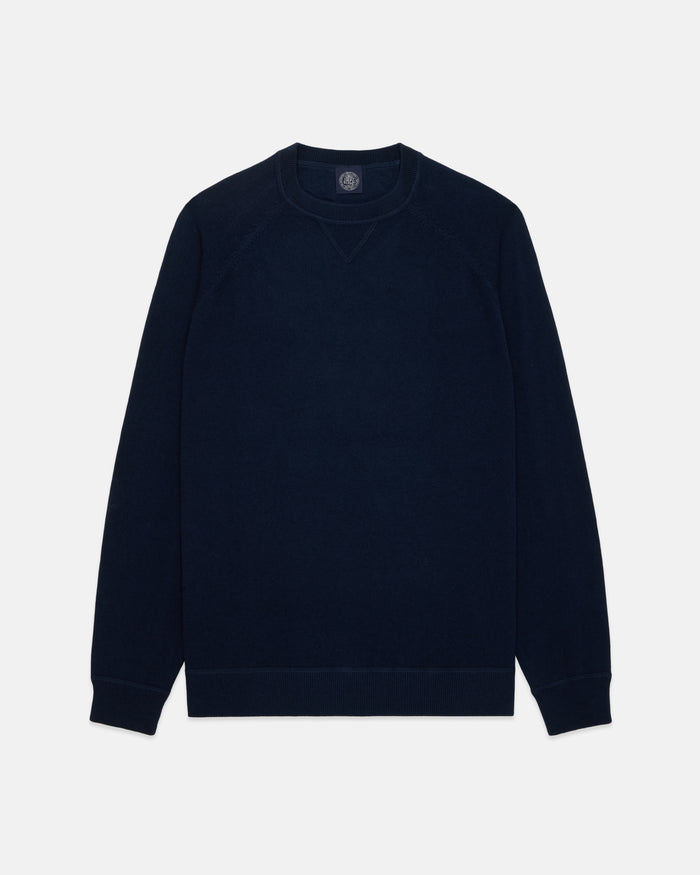 Navy Cotton-Wool Crewneck Sweatshirt - Trim Fit