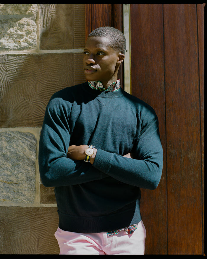 Navy Cotton-Wool Crewneck Sweatshirt - Trim Fit