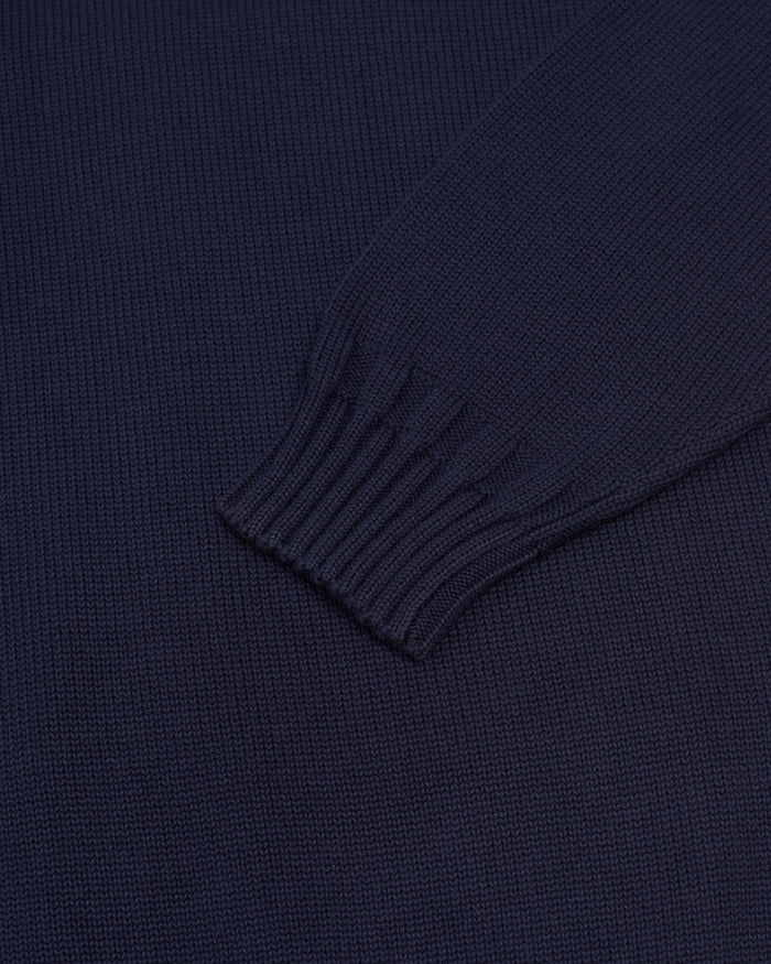 Navy Fine Knit Cotton Crewneck Sweater