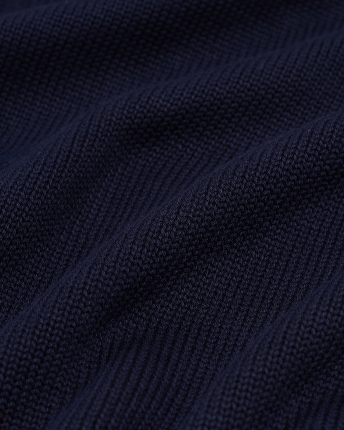 Navy Fine Knit Cotton Crewneck Sweater