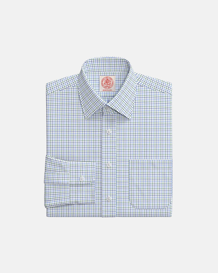 Navy & Green Tattersall Semi-Spread Custom Shirt