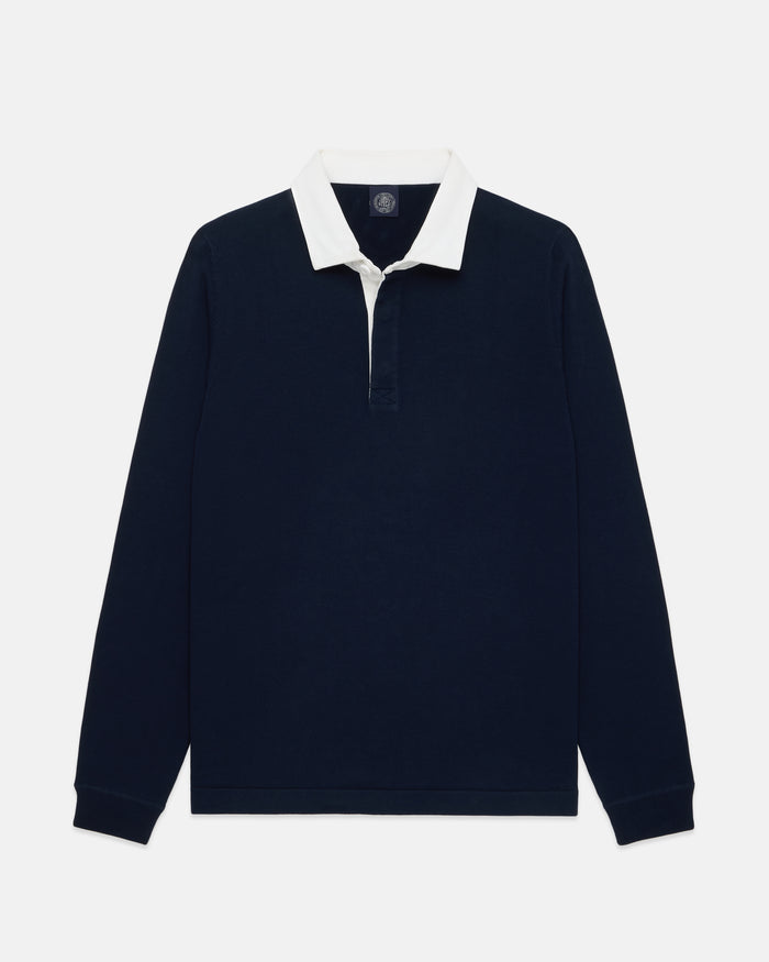 Navy High-Twist Cotton Rugby Sweater