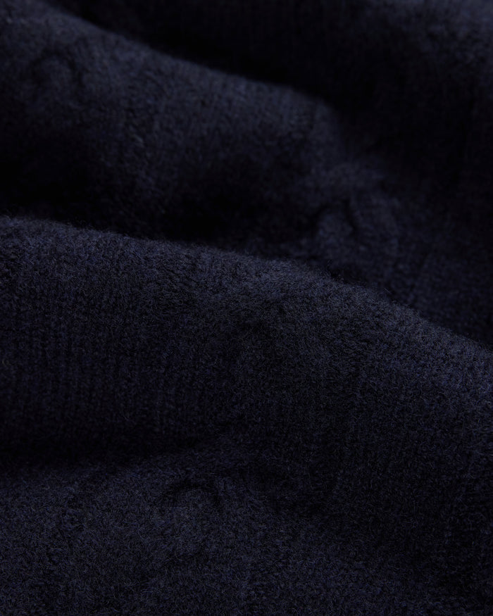 Navy Lambswool Cable Crewneck Sweater