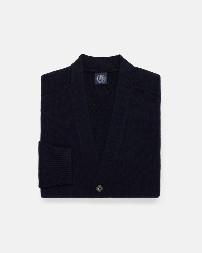 Navy Lambswool Cardigan Sweater