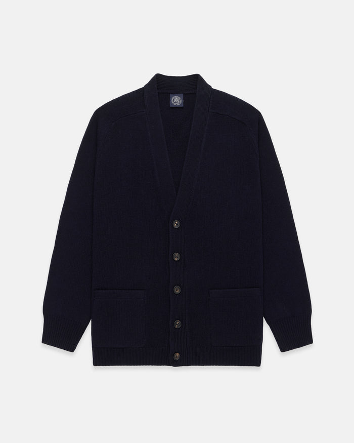Navy Lambswool Cardigan Sweater