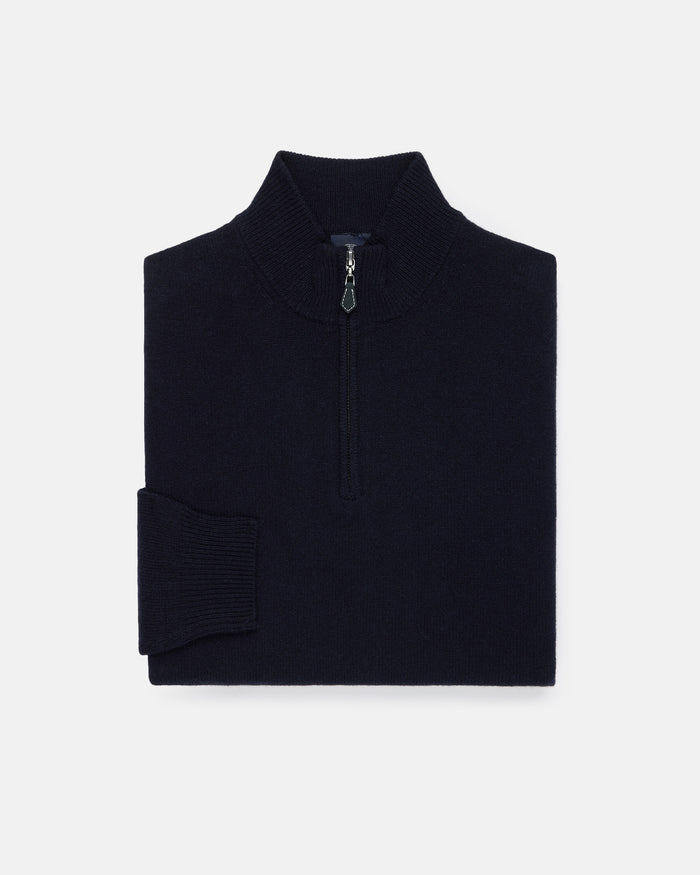 Navy Lambswool Quarter Zip-up Sweater