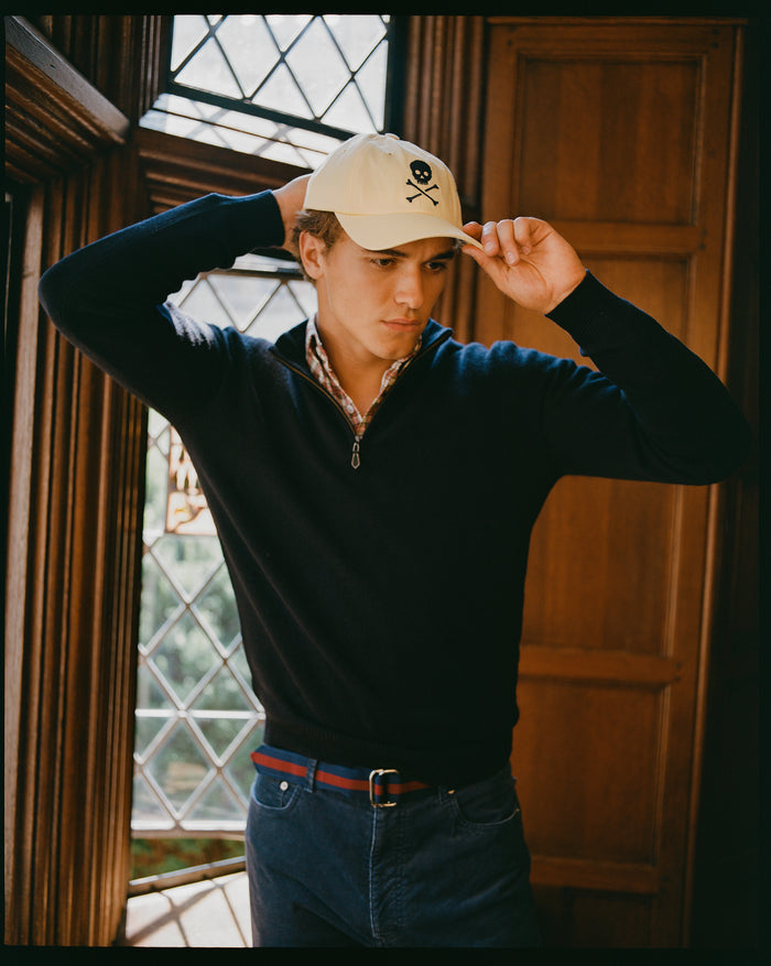 Navy Lambswool Quarter Zip-up Sweater