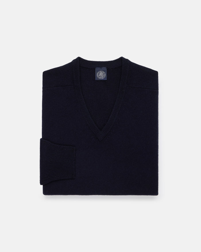 Navy Lambswool V-neck Sweater
