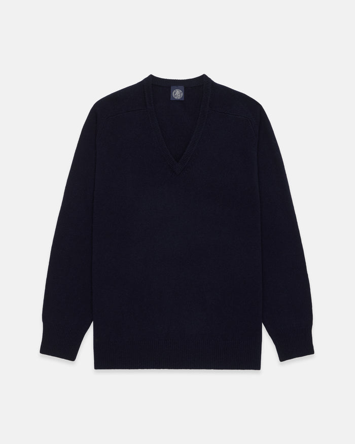Navy Lambswool V-neck Sweater