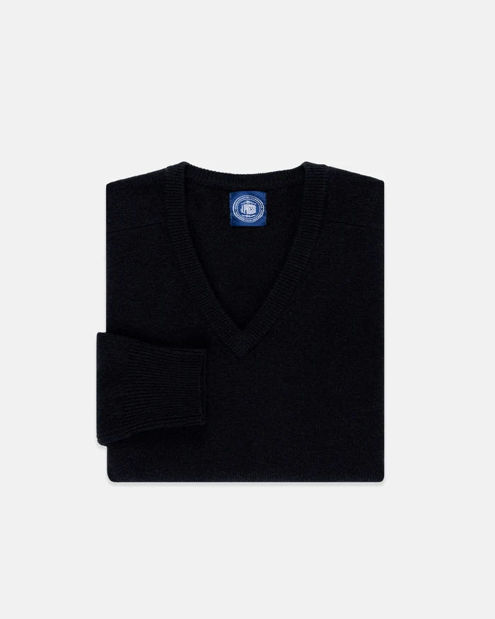 Navy Lambswool V-neck Sweater