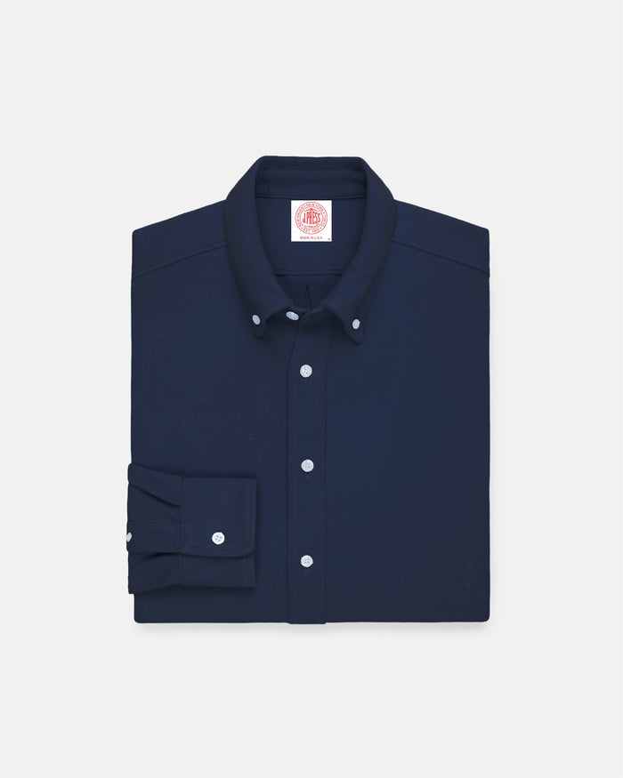 Navy Pique Button Down Shirt