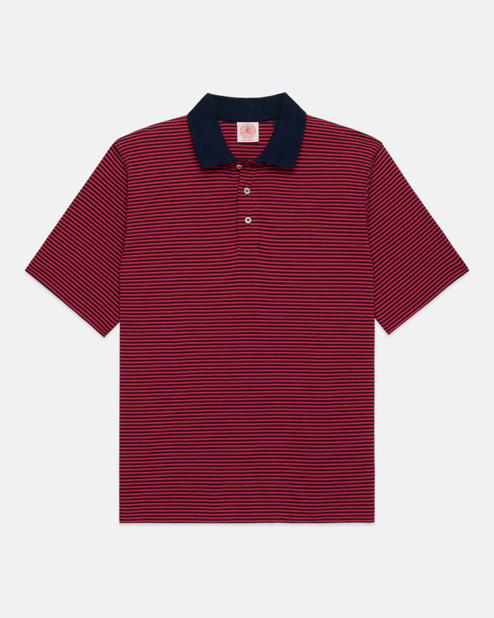 Navy & Red Cotton Jersey Micro-Stripe Polo - Classic Fit
