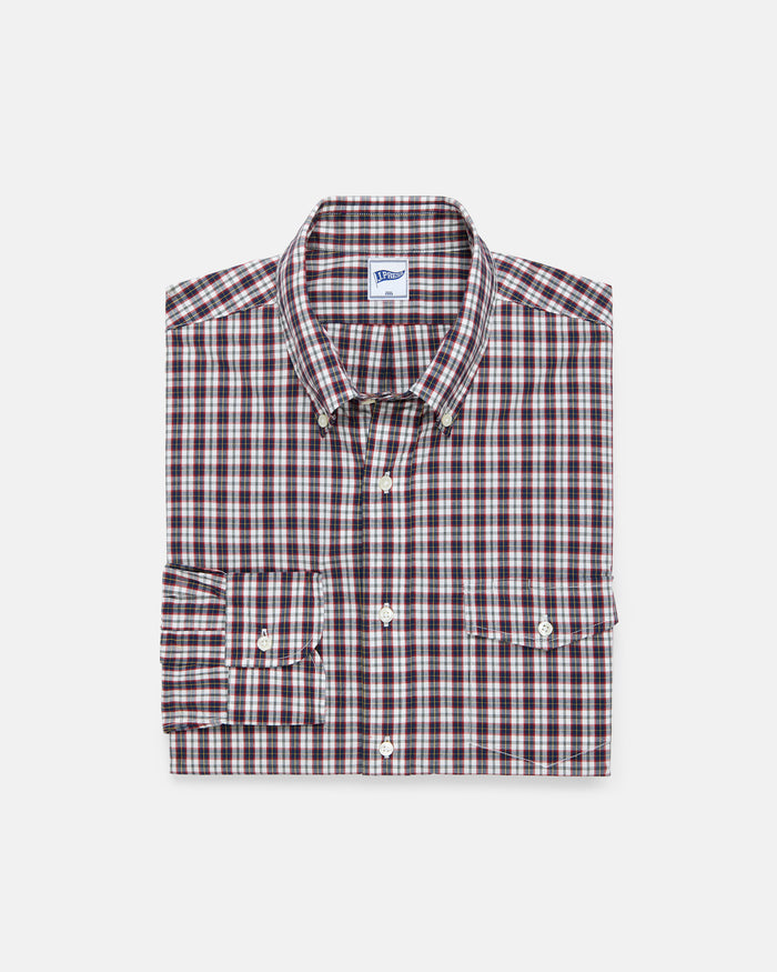 Navy & White Mini-check Sport Shirt - Trim Fit