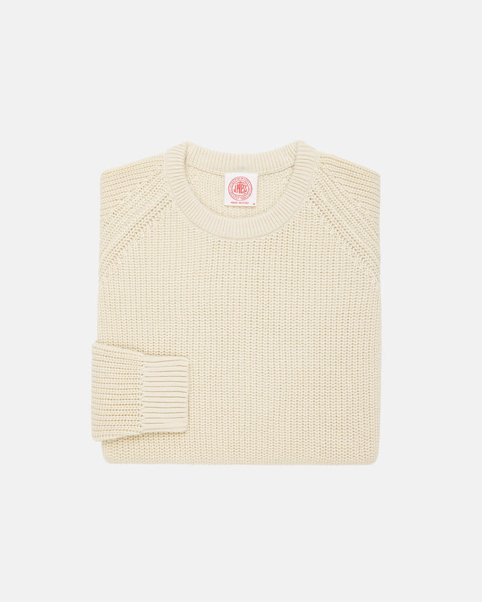 Off White Shaker Knit Cotton Crew Neck Sweater