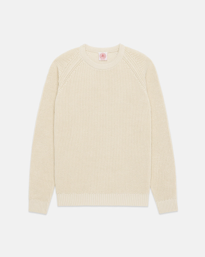 Off White Shaker Knit Cotton Crew Neck Sweater