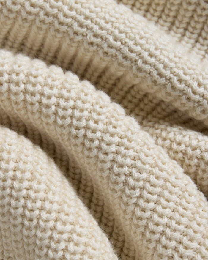 Off White Shaker Knit Cotton Crew Neck Sweater