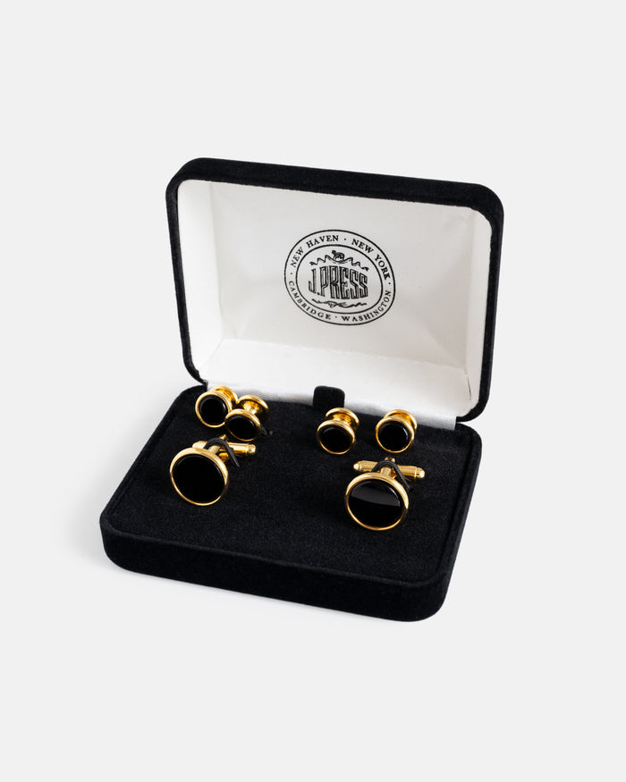 Onyx and Gold Cufflink and Stud Set