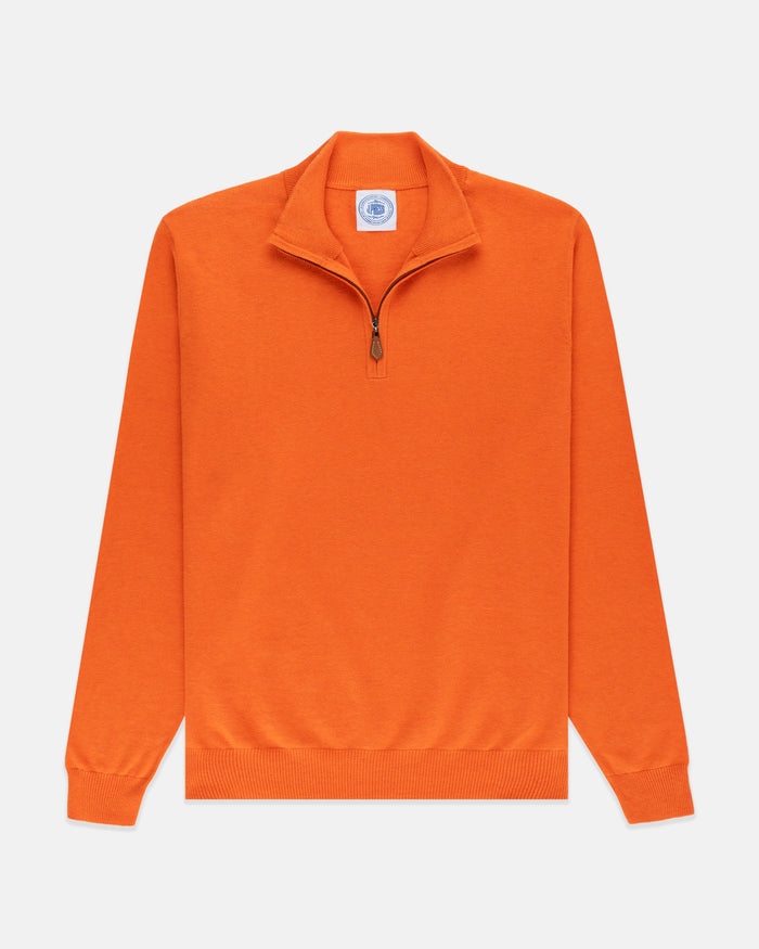 Orange Cotton-Cashmere Quarter-Zip Sweater