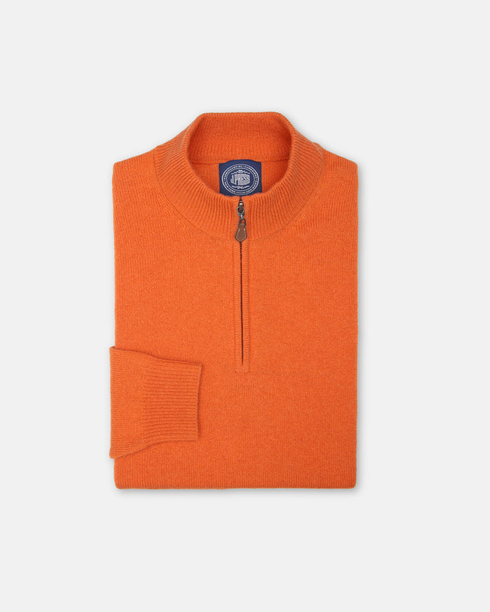 Orange Lambswool Quarter Zip-up Sweater