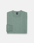 Pale Blue Lambswool Cable Crewneck Sweater