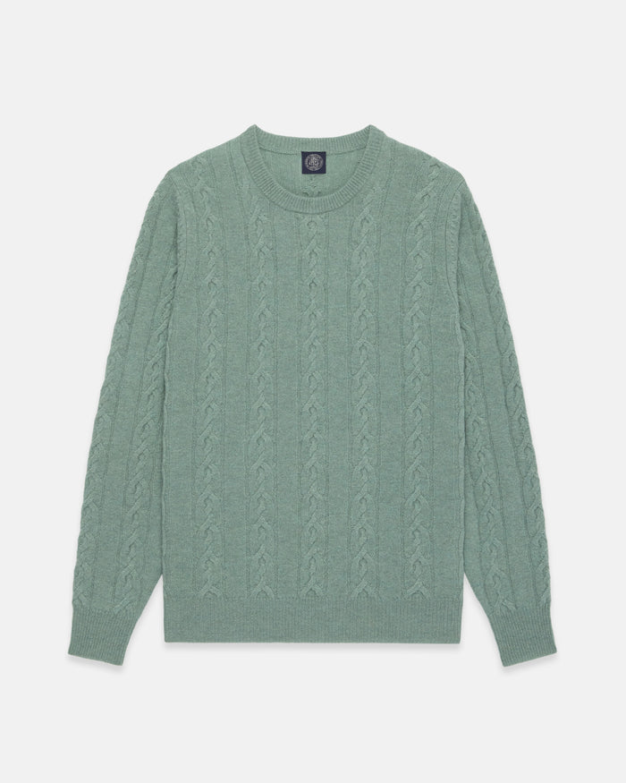 Pale Blue Lambswool Cable Crewneck Sweater