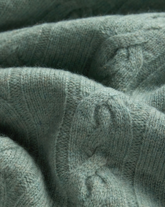 Pale Blue Lambswool Cable Crewneck Sweater