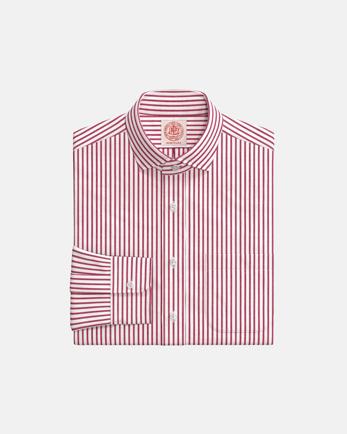 Red Butcher Stripe English Spread Collar Custom Shirt