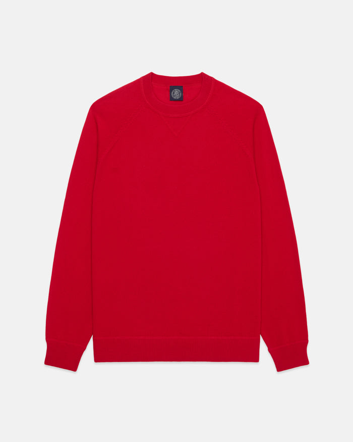 Red Cotton-Wool Crewneck Sweatshirt - Trim Fit