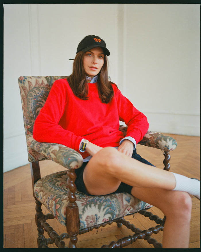 Red Cotton-Wool Crewneck Sweatshirt - Trim Fit