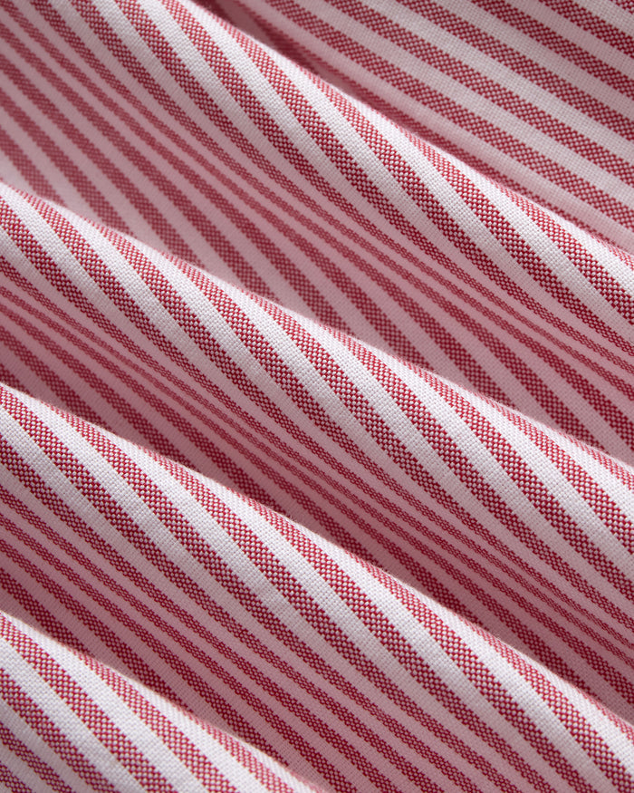 Red Enzyme-Washed Oxford Striped Shirt - Flap Pocket - Trim Fit