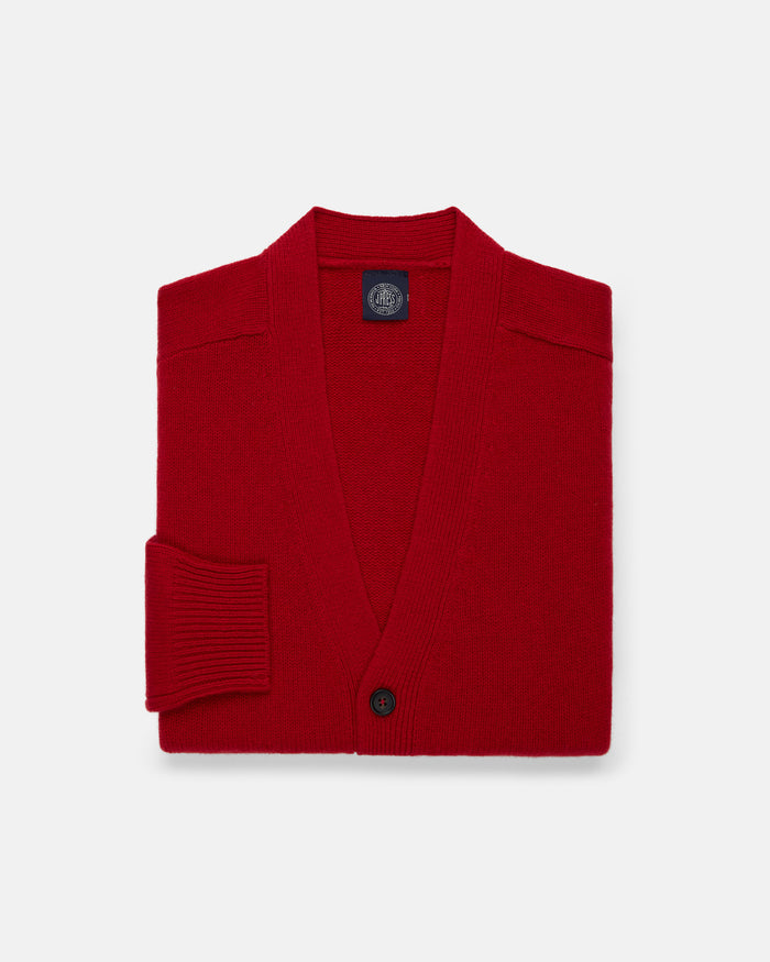 Red Lambswool Cardigan Sweater