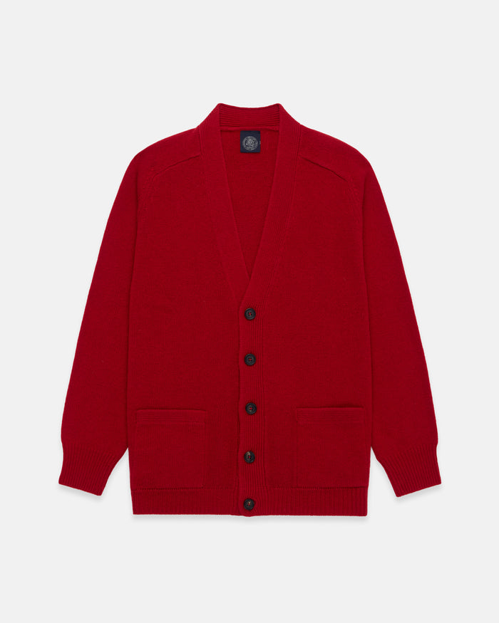 Red Lambswool Cardigan Sweater