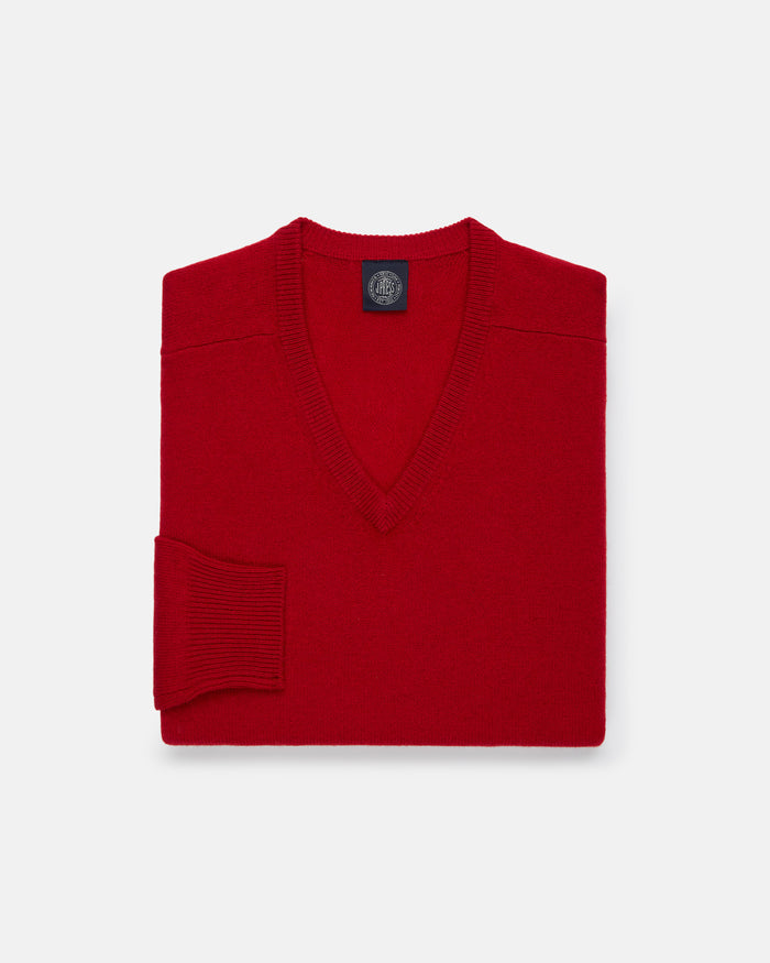 Red Lambswool V-neck Sweater