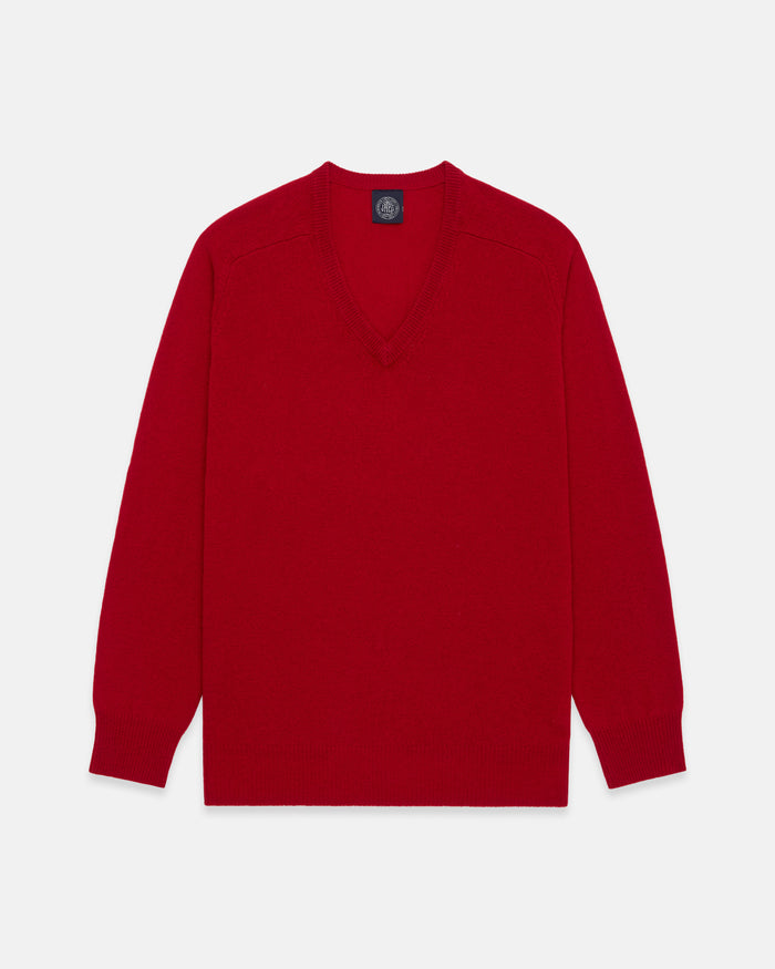 Red Lambswool V-neck Sweater