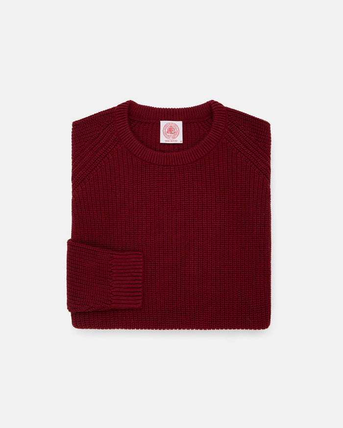 Red Shaker Knit Cotton Crew Neck Sweater
