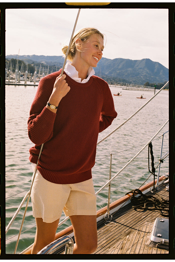 Red Shaker Knit Cotton Crew Neck Sweater