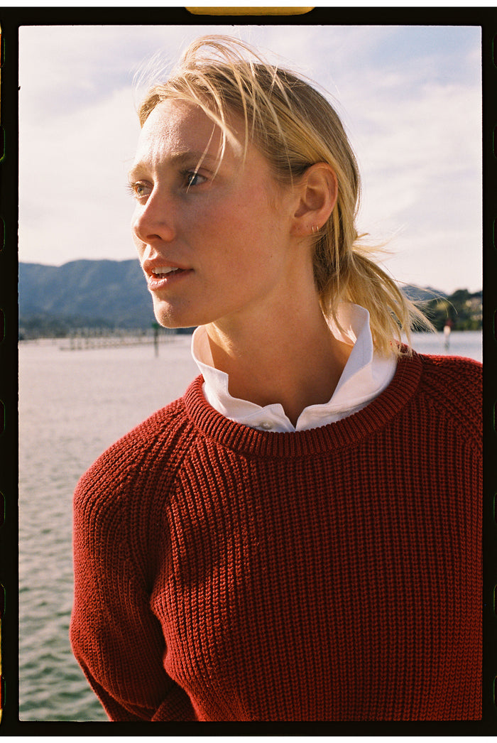 Red Shaker Knit Cotton Crew Neck Sweater