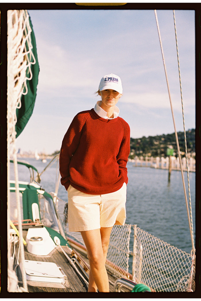 Red Shaker Knit Cotton Crew Neck Sweater