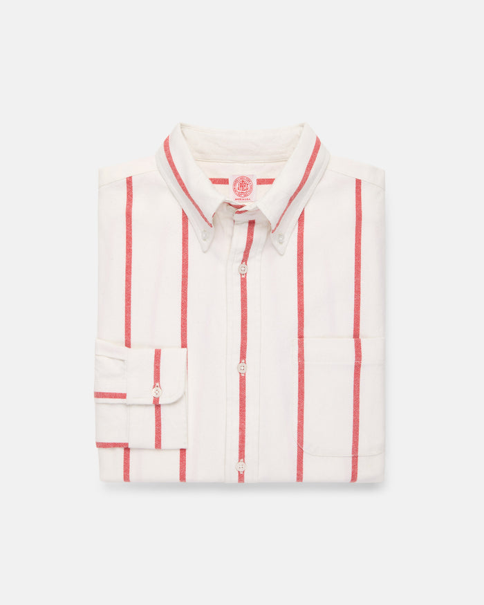Red Woven Stripe Brushed Button Down Sport Shirt