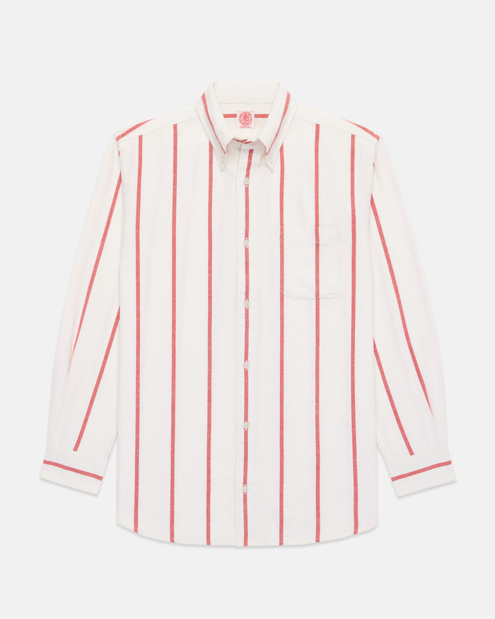 Red Woven Stripe Brushed Button Down Sport Shirt