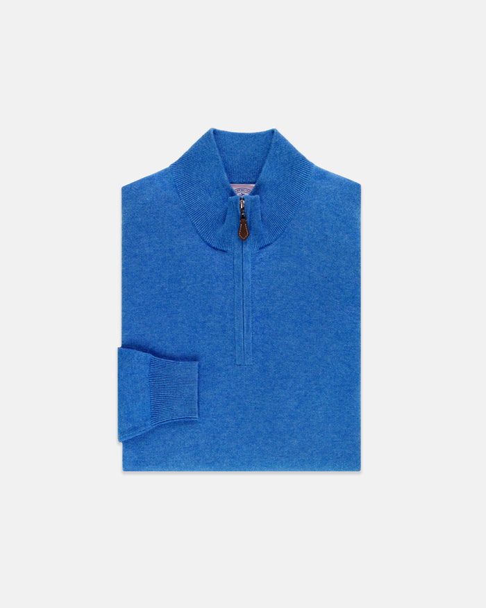 Royal Blue Cotton-Cashmere Quarter-Zip Sweater