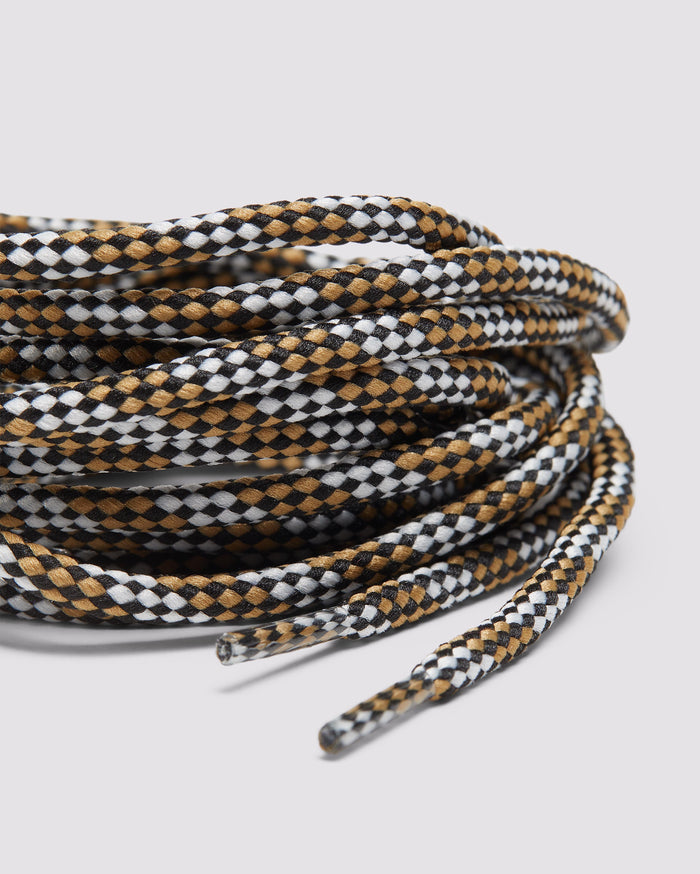 Back angle of black/gold laces