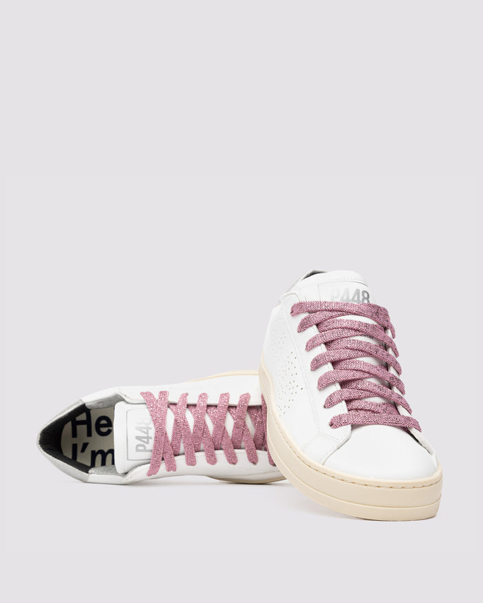 Back angle of metallic pink laces