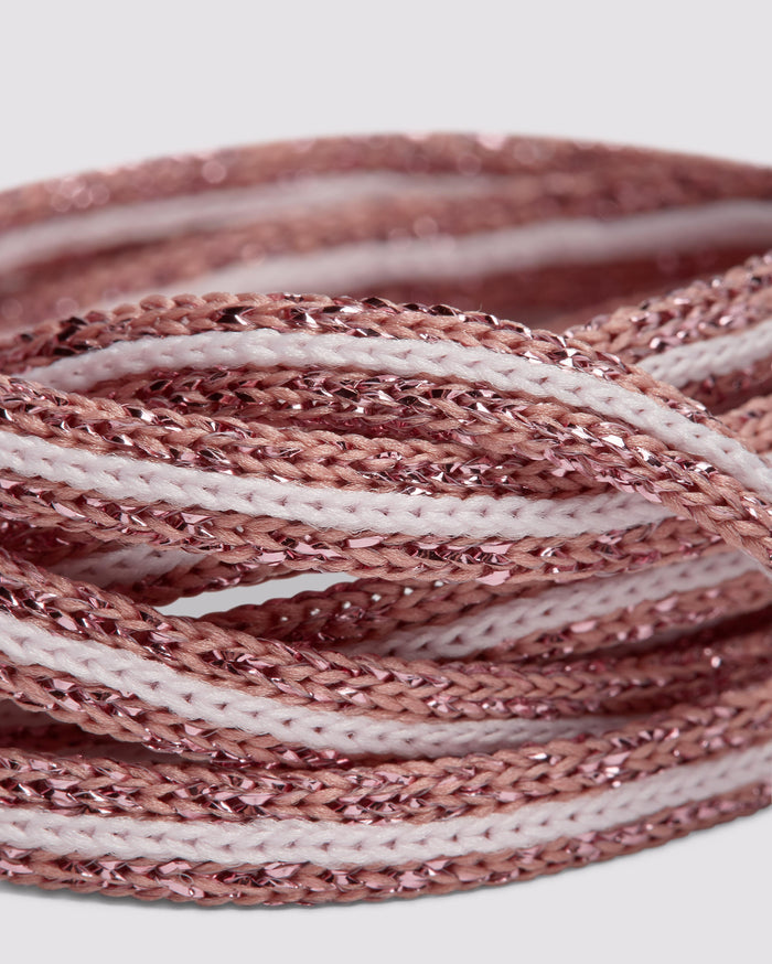 Back angle of rose/pink glitter laces