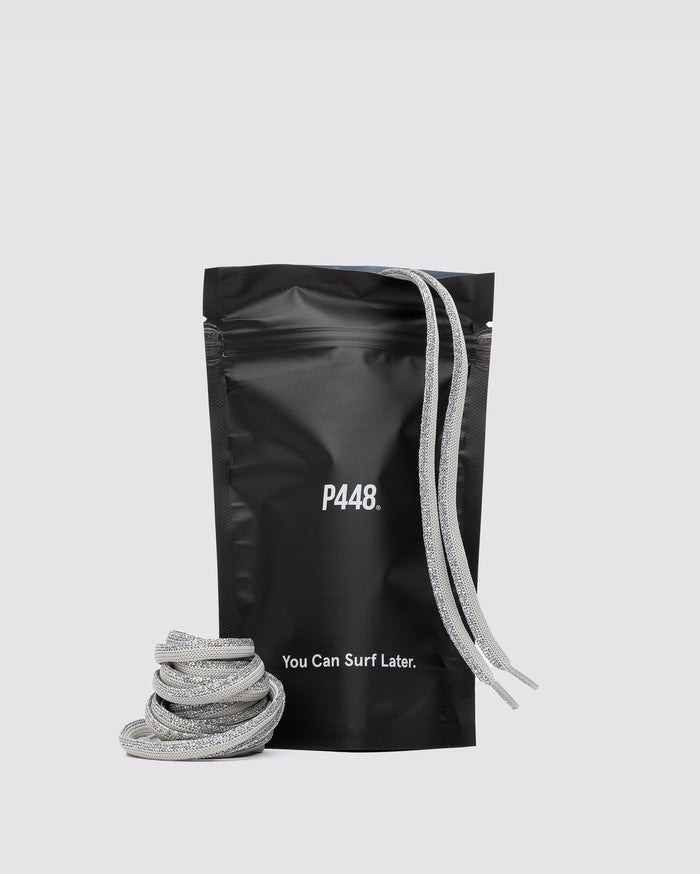 Front angle of silver sparkle laces