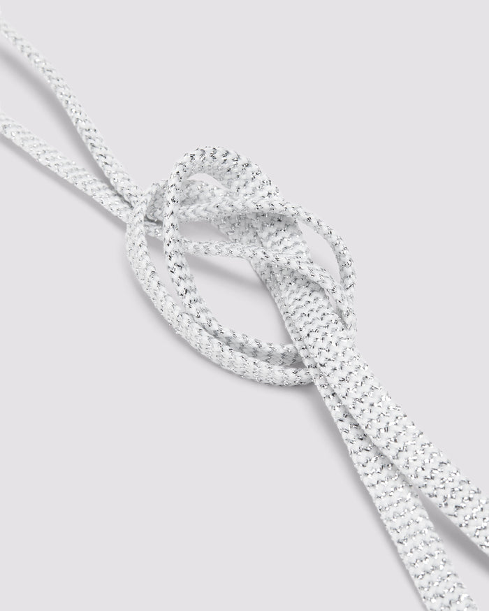 Front angle of white silver laces