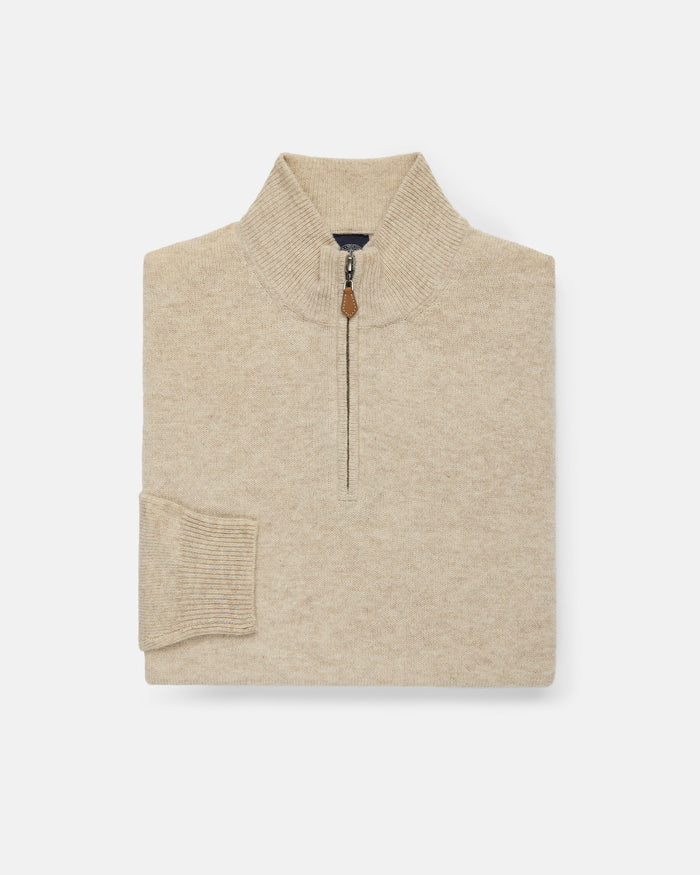 Tan Lambswool Quarter Zip-up Sweater