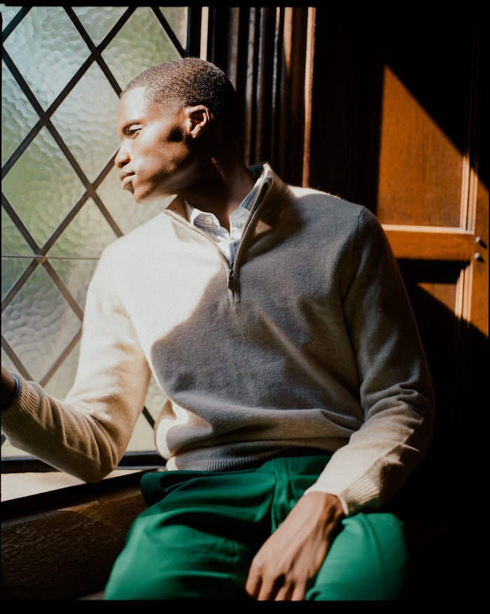Tan Lambswool Quarter Zip-up Sweater