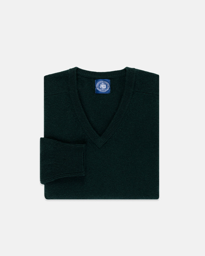 Tartan Green Lambswool V-neck Sweater